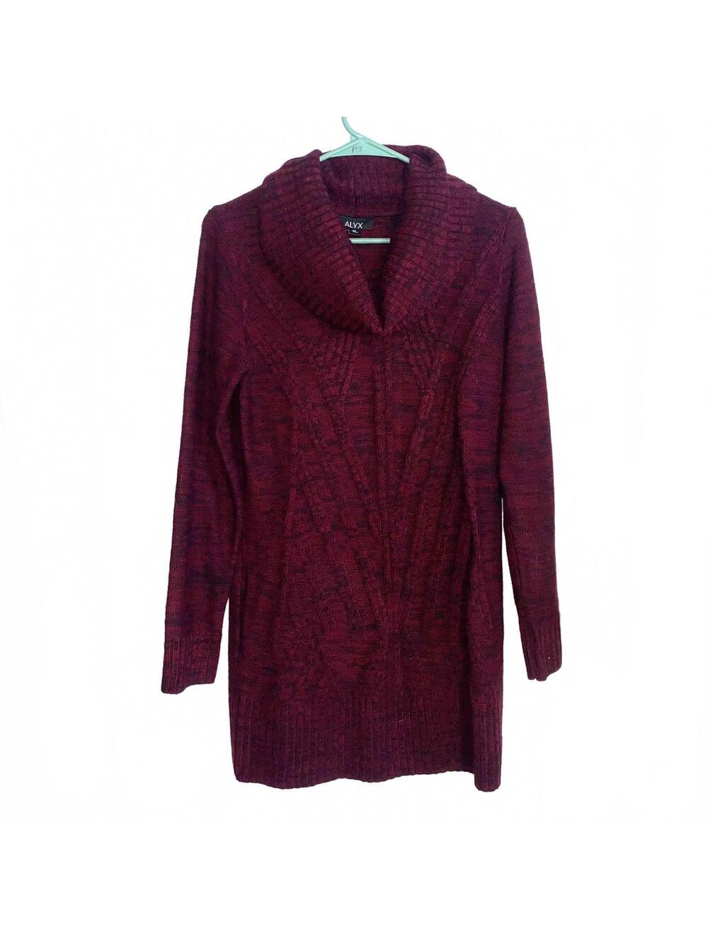 Burgundy Cable Knit Cowl Neck Tunic Sweater Long Sleeve Women's Medium